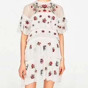 Zara Tiered Embroidered Dress sz S